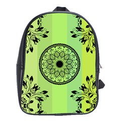 Green Grid Cute Flower Mandala School Bag (large) by Magicworlddreamarts1