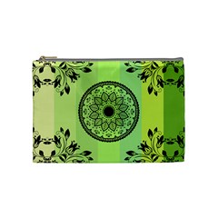 Green Grid Cute Flower Mandala Cosmetic Bag (medium) by Magicworlddreamarts1