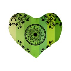 Green Grid Cute Flower Mandala Standard 16  Premium Flano Heart Shape Cushions by Magicworlddreamarts1