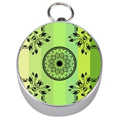 Green Grid Cute Flower Mandala Silver Compasses by Magicworlddreamarts1