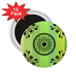 Green Grid Cute Flower Mandala 2.25  Magnets (10 pack)  Front