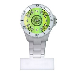 Green Grid Cute Flower Mandala Plastic Nurses Watch by Magicworlddreamarts1