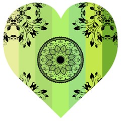 Green Grid Cute Flower Mandala Wooden Puzzle Heart by Magicworlddreamarts1