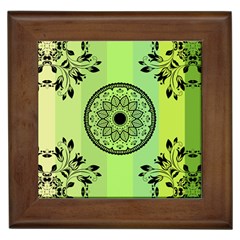 Green Grid Cute Flower Mandala Framed Tile by Magicworlddreamarts1