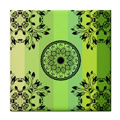 Green Grid Cute Flower Mandala Face Towel by Magicworlddreamarts1