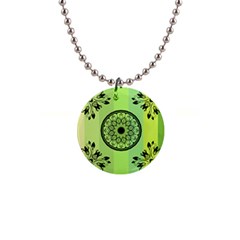 Green Grid Cute Flower Mandala 1  Button Necklace by Magicworlddreamarts1