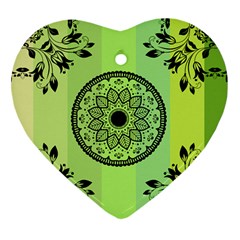 Green Grid Cute Flower Mandala Heart Ornament (two Sides) by Magicworlddreamarts1