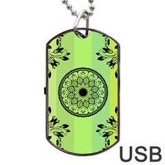 Green Grid Cute Flower Mandala Dog Tag Usb Flash (one Side) by Magicworlddreamarts1