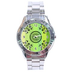 Green Grid Cute Flower Mandala Stainless Steel Analogue Watch by Magicworlddreamarts1