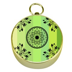 Green Grid Cute Flower Mandala Gold Compasses by Magicworlddreamarts1