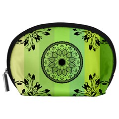 Green Grid Cute Flower Mandala Accessory Pouch (large) by Magicworlddreamarts1