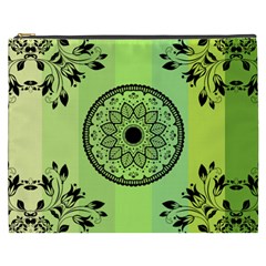 Green Grid Cute Flower Mandala Cosmetic Bag (xxxl)