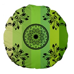 Green Grid Cute Flower Mandala Large 18  Premium Flano Round Cushions by Magicworlddreamarts1