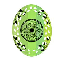 Green Grid Cute Flower Mandala Ornament (oval Filigree) by Magicworlddreamarts1