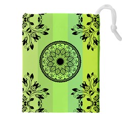 Green Grid Cute Flower Mandala Drawstring Pouch (4xl) by Magicworlddreamarts1