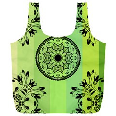 Green Grid Cute Flower Mandala Full Print Recycle Bag (xxxl) by Magicworlddreamarts1