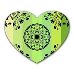 Green Grid Cute Flower Mandala Heart Mousepads by Magicworlddreamarts1