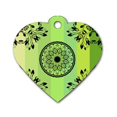 Green Grid Cute Flower Mandala Dog Tag Heart (two Sides)