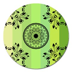 Green Grid Cute Flower Mandala Magnet 5  (round)