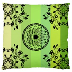 Green Grid Cute Flower Mandala Large Flano Cushion Case (two Sides)