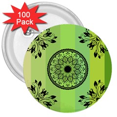 Green Grid Cute Flower Mandala 3  Buttons (100 Pack) 