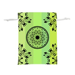 Green Grid Cute Flower Mandala Lightweight Drawstring Pouch (l)