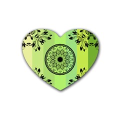 Green Grid Cute Flower Mandala Heart Coaster (4 Pack) 