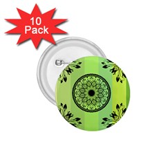 Green Grid Cute Flower Mandala 1 75  Buttons (10 Pack)