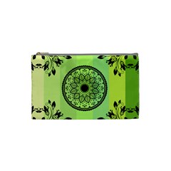 Green Grid Cute Flower Mandala Cosmetic Bag (small)