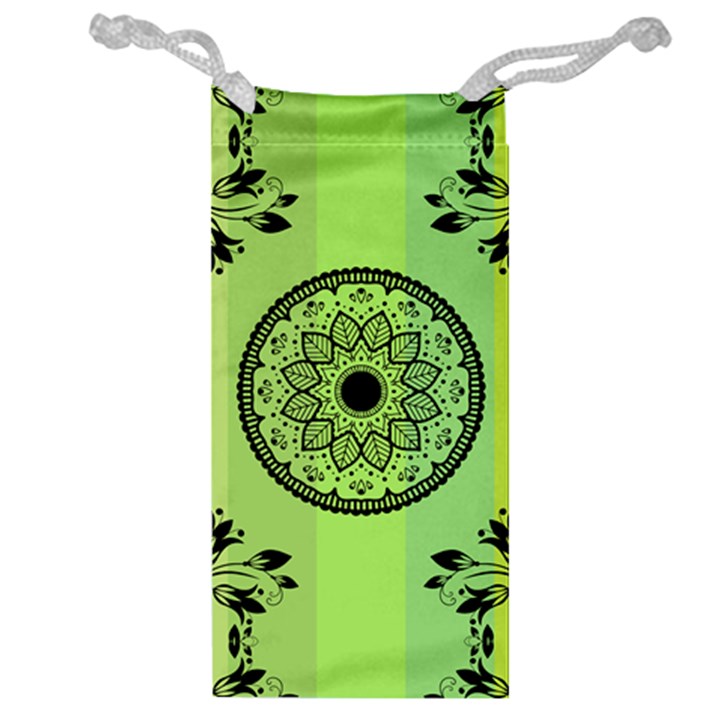 Green Grid Cute Flower Mandala Jewelry Bag