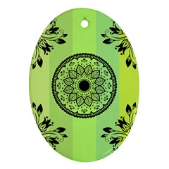 Green Grid Cute Flower Mandala Oval Ornament (two Sides)