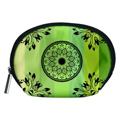 Green Grid Cute Flower Mandala Accessory Pouch (medium) by Magicworlddreamarts1