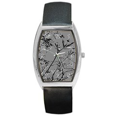 Grey Colors Flowers And Branches Illustration Print Barrel Style Metal Watch by dflcprintsclothing