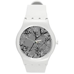 Grey Colors Flowers And Branches Illustration Print Round Plastic Sport Watch (m) by dflcprintsclothing