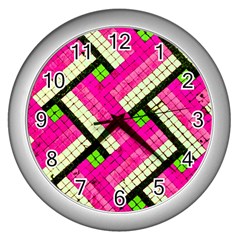 Pop Art Mosaic Wall Clock (silver) by essentialimage365