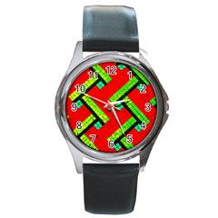 Pop Art Mosaic Round Metal Watch by essentialimage365