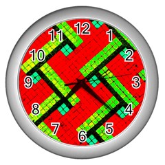 Pop Art Mosaic Wall Clock (silver) by essentialimage365