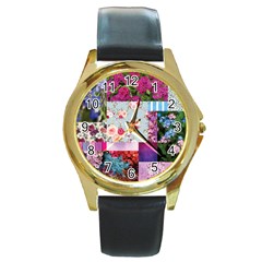 Pink Purple Aesthetic Round Gold Metal Watch