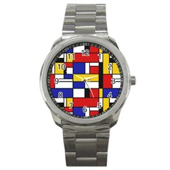 Stripes And Colors Textile Pattern Retro Sport Metal Watch by DinzDas