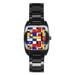 Stripes And Colors Textile Pattern Retro Stainless Steel Barrel Watch by DinzDas