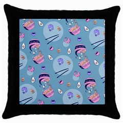 Japanese Ramen Sushi Noodles Rice Bowl Food Pattern 2 Throw Pillow Case (black) by DinzDas