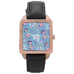 Japanese Ramen Sushi Noodles Rice Bowl Food Pattern 2 Rose Gold Leather Watch  by DinzDas