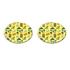 Tropical Island Tiki Parrots, Mask And Palm Trees Cufflinks (oval) by DinzDas