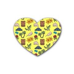 Tropical Island Tiki Parrots, Mask And Palm Trees Rubber Coaster (heart)  by DinzDas