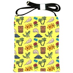 Tropical Island Tiki Parrots, Mask And Palm Trees Shoulder Sling Bag by DinzDas