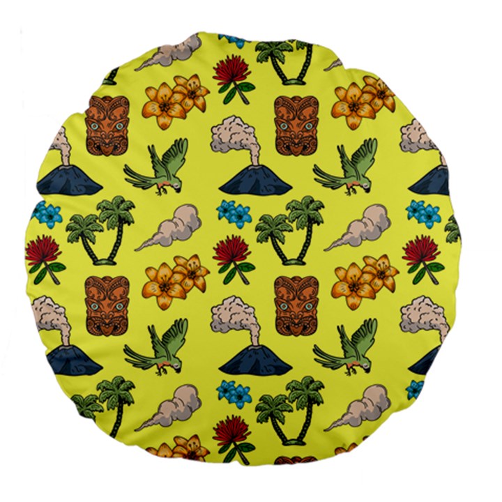 Tropical Island Tiki Parrots, Mask And Palm Trees Large 18  Premium Round Cushions