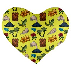 Tropical Island Tiki Parrots, Mask And Palm Trees Large 19  Premium Heart Shape Cushions by DinzDas