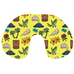 Tropical Island Tiki Parrots, Mask And Palm Trees Travel Neck Pillow by DinzDas