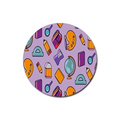 Back To School And Schools Out Kids Pattern Rubber Round Coaster (4 Pack)  by DinzDas