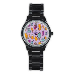 Back To School And Schools Out Kids Pattern Stainless Steel Round Watch by DinzDas